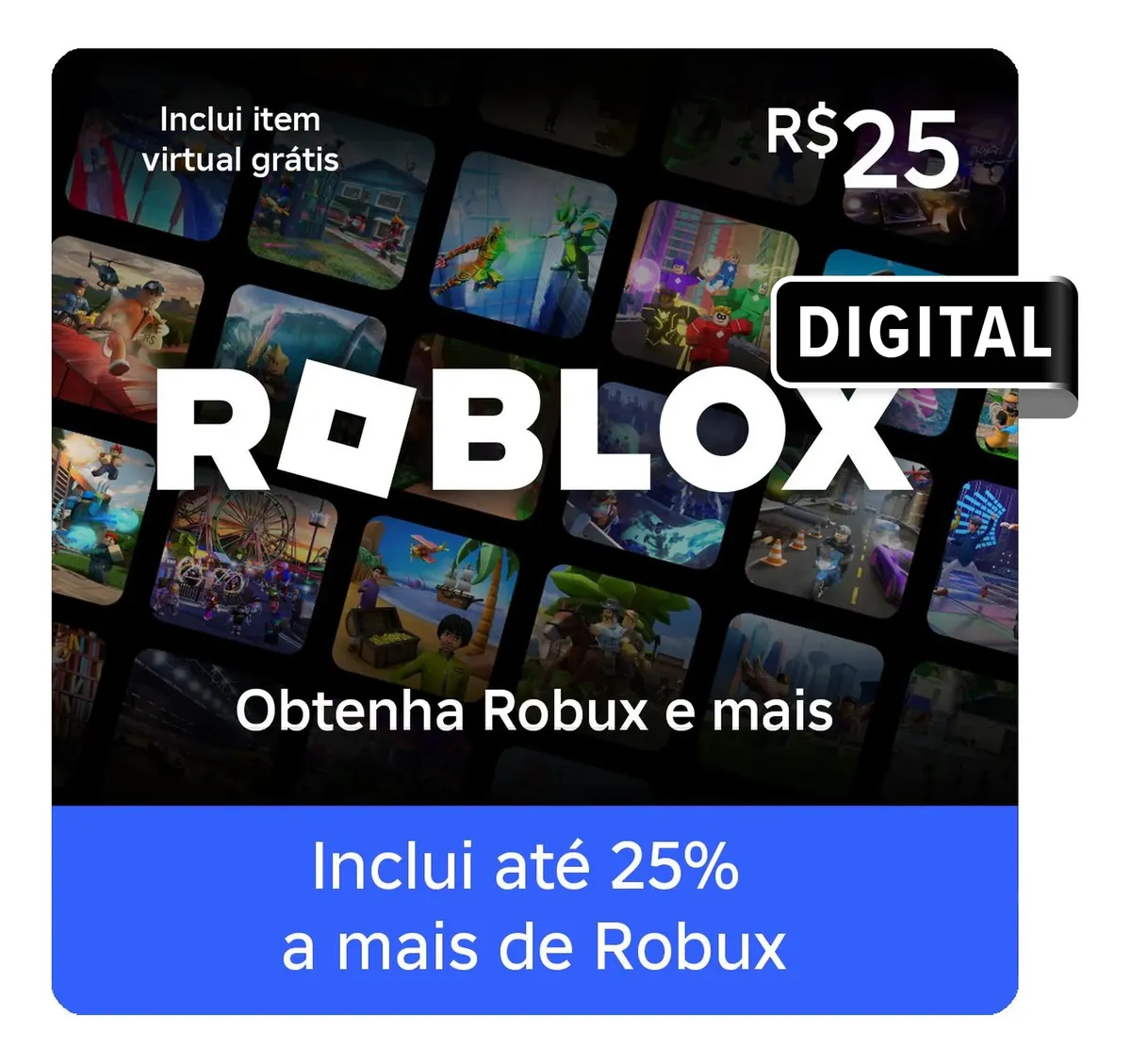 Gift Card Roblox R$ 25 (Digital) para Robux e Roblox Premium