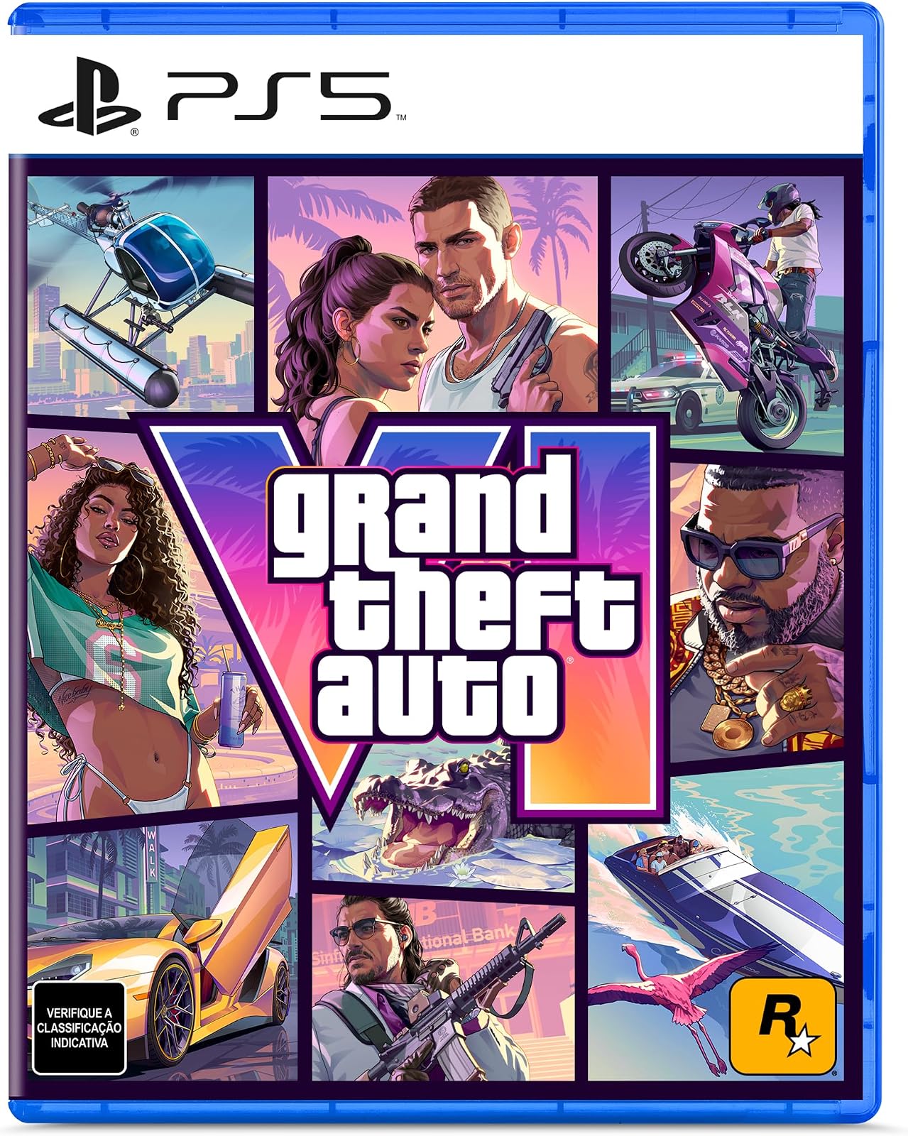Capa de Grand Theft Auto VI para PlayStation 5 com Jason e Lucia - Rockstar Games