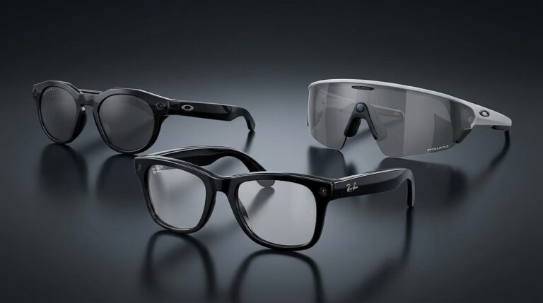 Óculos Ray Ban Meta Gen 3 e Oakley Meta lado a lado Óculos Ray Ban Meta Gen 3 Wayfarer ao lado dos Oakley Meta HSTN e Vanguard, os modelos de óculos da Meta vendidos no ...