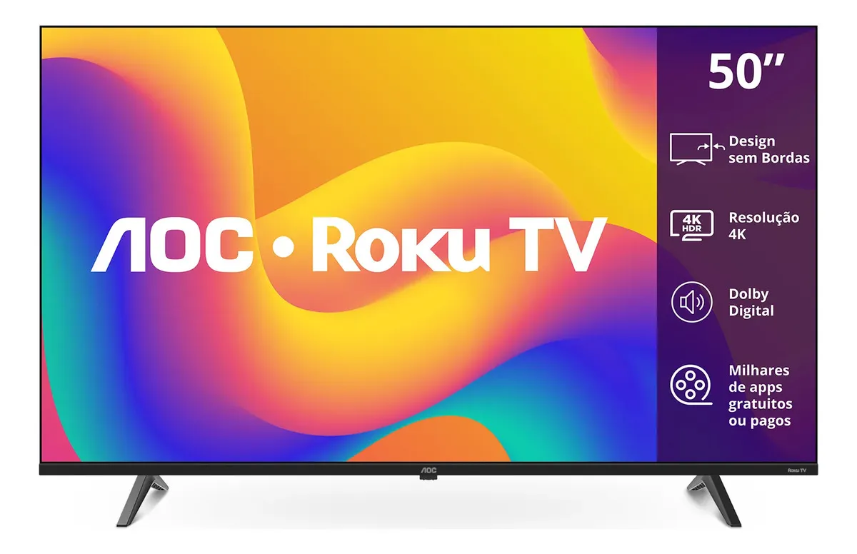 Smart TV AOC 50″ 4K DLED Roku TV 50U7045/78G com Wi-Fi e Dolby Audio