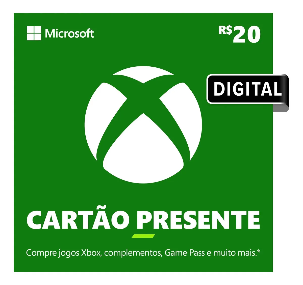 Cartão presente Xbox de R$ 20 digital - Microsoft